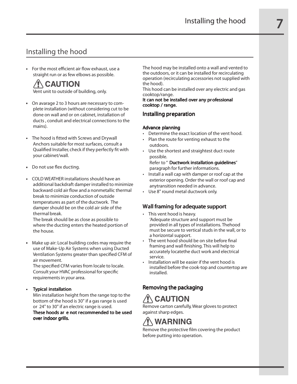 Installing the hood | Electrolux RH30WC55GSB User Manual | Page 7 / 21