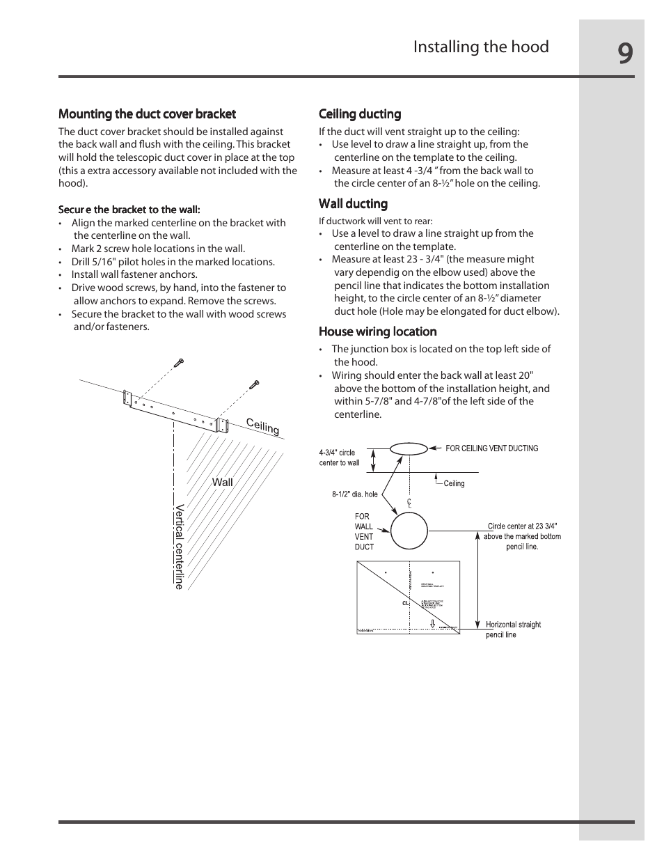 Installing the hood | Electrolux RH30WC55GSB User Manual | Page 9 / 21