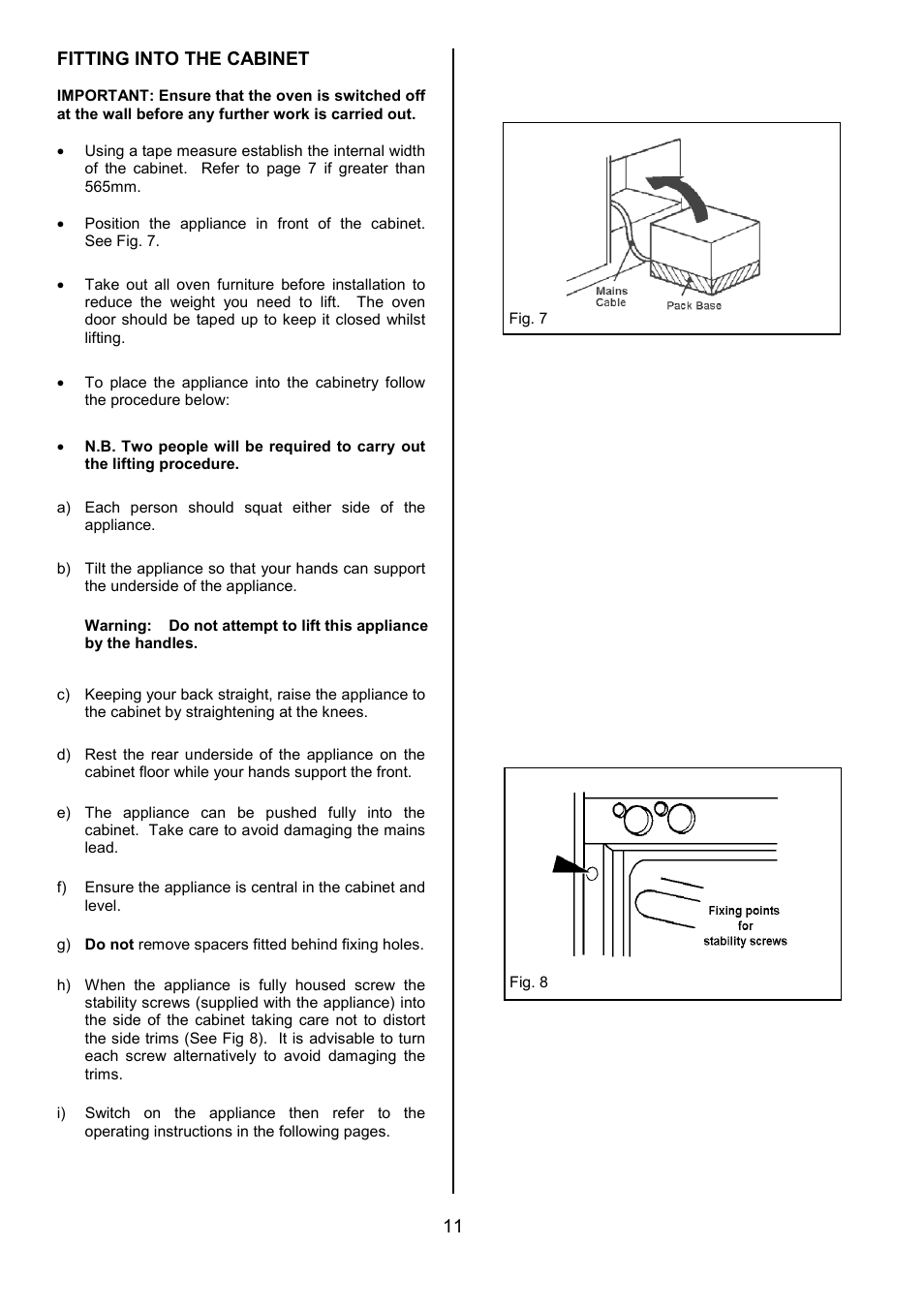 11 fitting into the cabinet | Electrolux U20411 EPDOM User Manual | Page 11 / 36