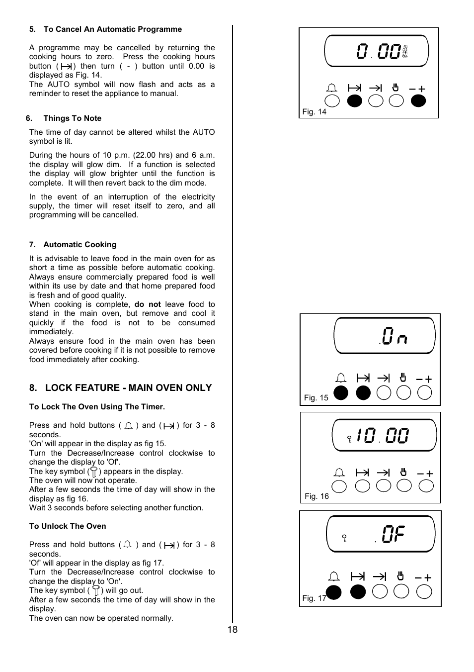 Lock feature - main oven only | Electrolux U20411 EPDOM User Manual | Page 18 / 36