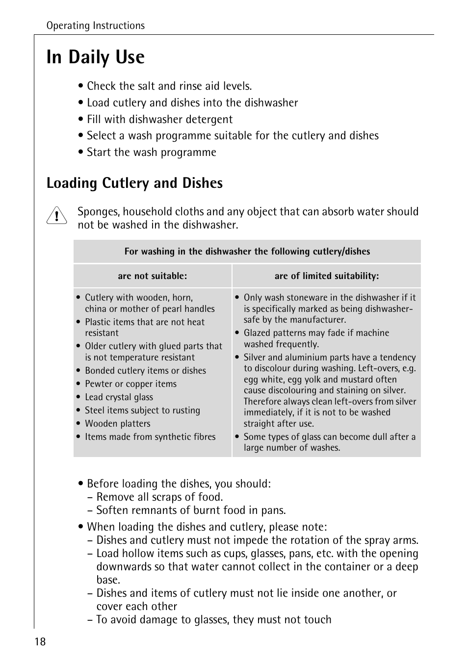 Loading cutlery and dishes | Electrolux 60830 User Manual | Page 18 / 52