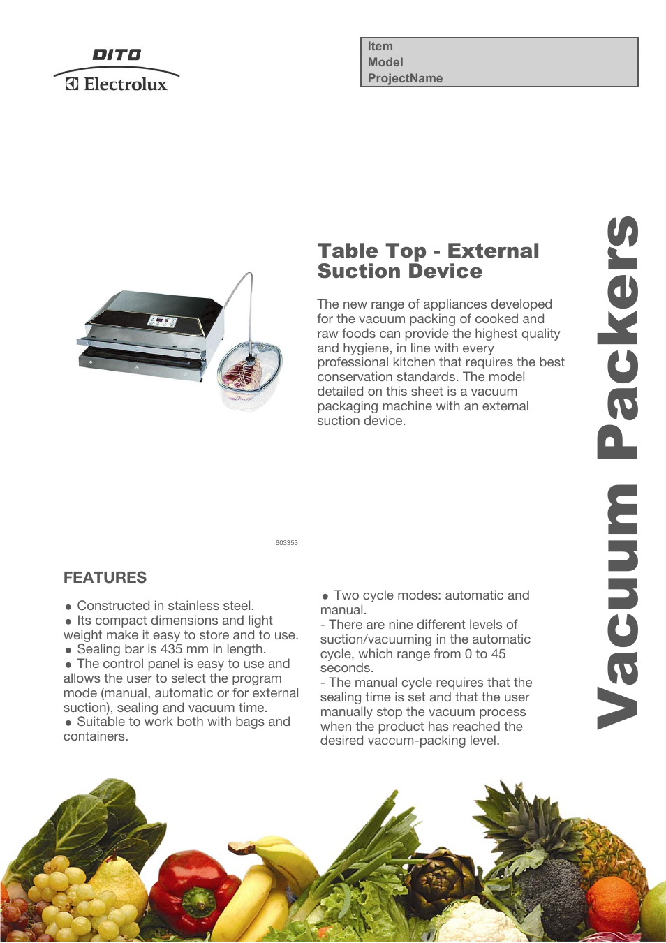 Electrolux Dito PROVAC45 User Manual | 3 pages