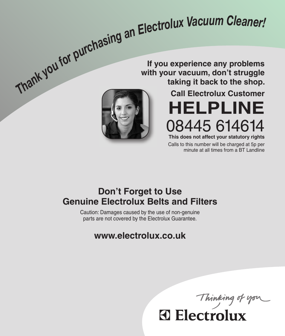 Helpline | Electrolux Z3040 Series User Manual | Page 12 / 12