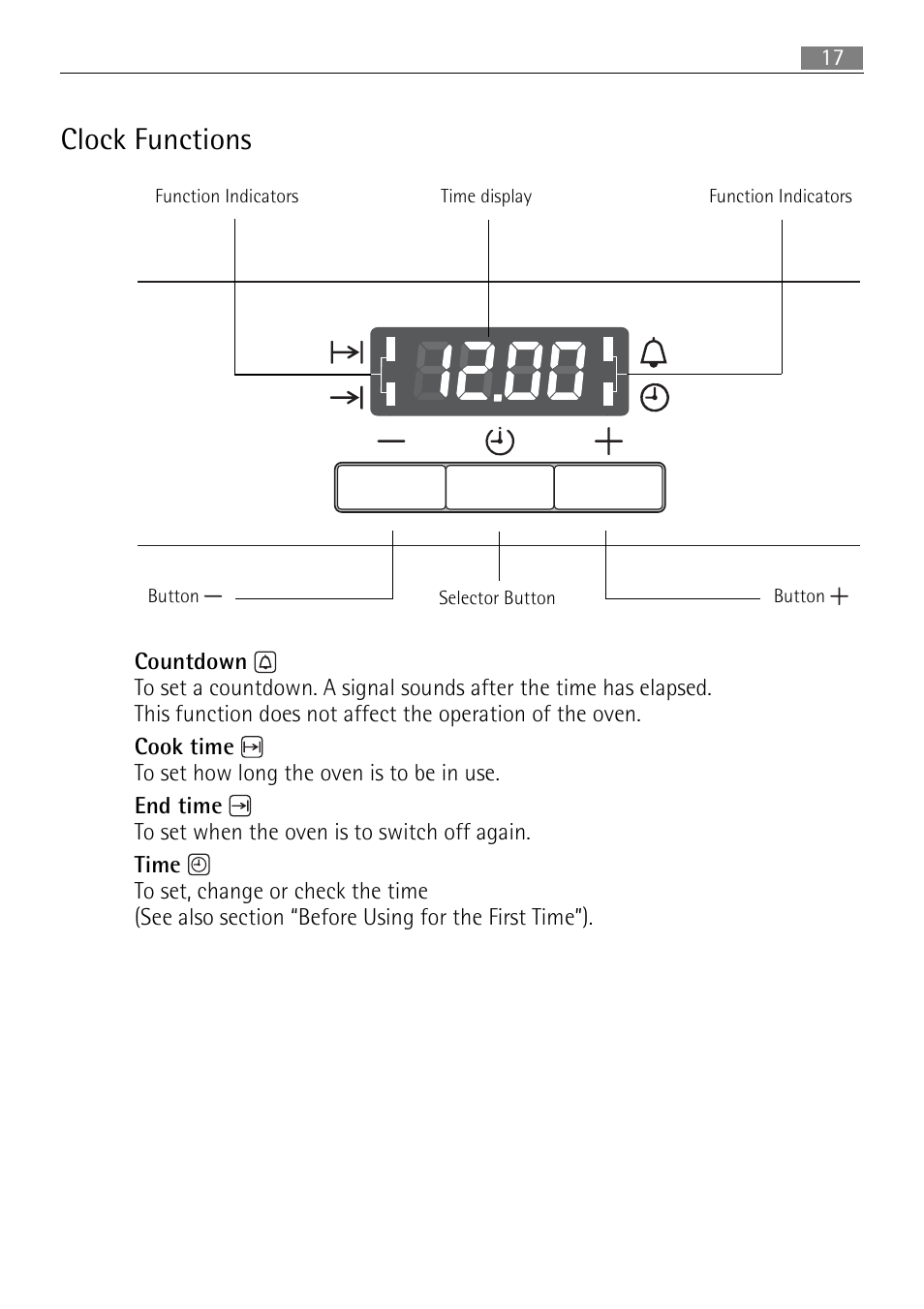 Clock functions | Electrolux B3101-5 User Manual | Page 17 / 56