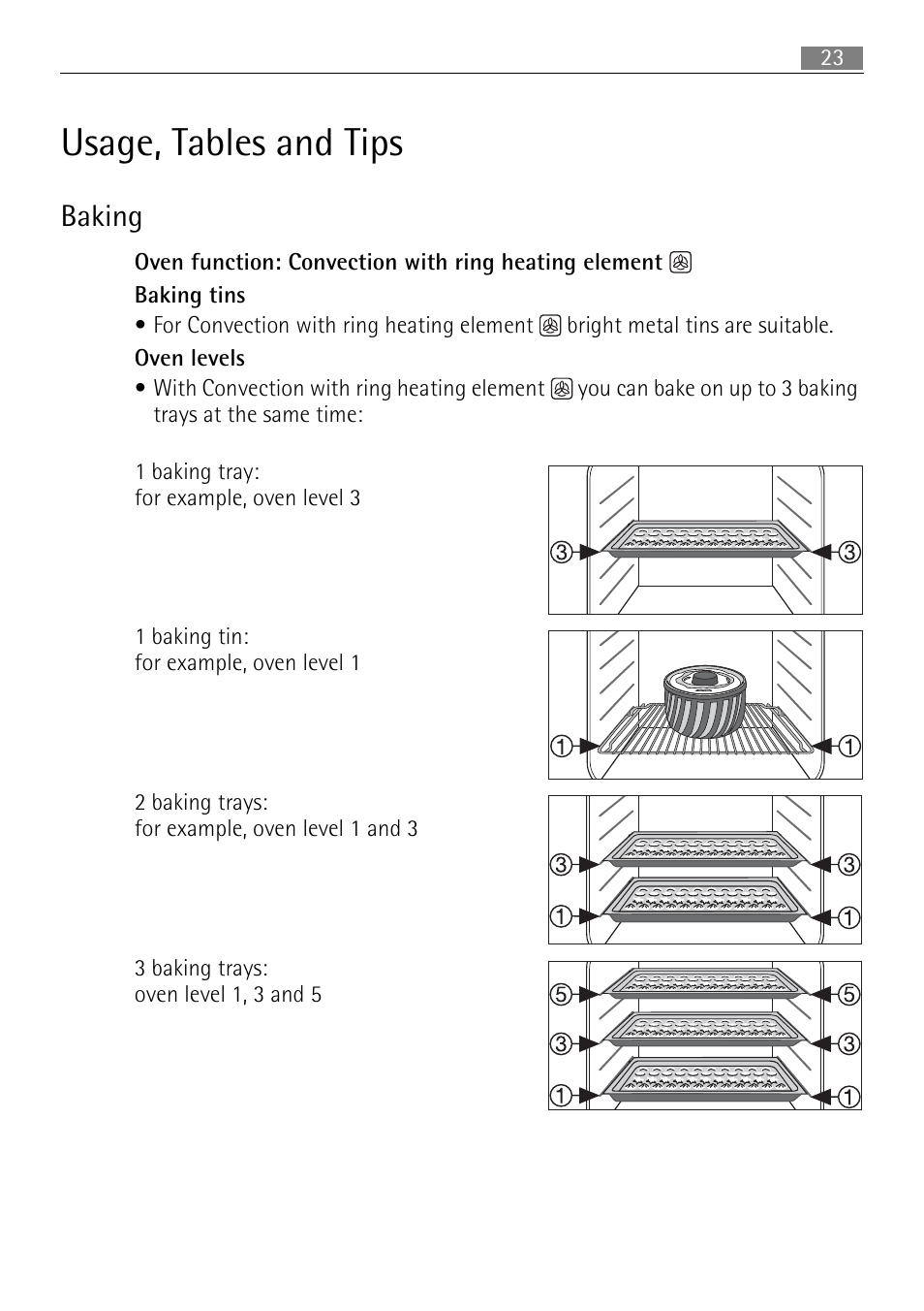 Usage, tables and tips, Baking | Electrolux B3101-5 User Manual | Page 23 / 56