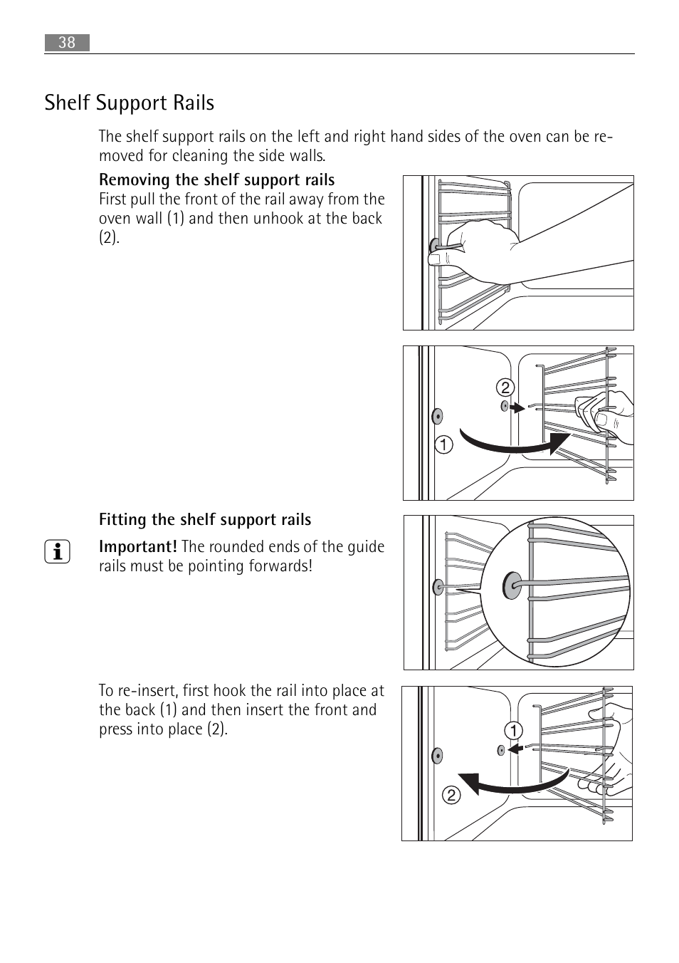 Shelf support rails | Electrolux B3101-5 User Manual | Page 38 / 56