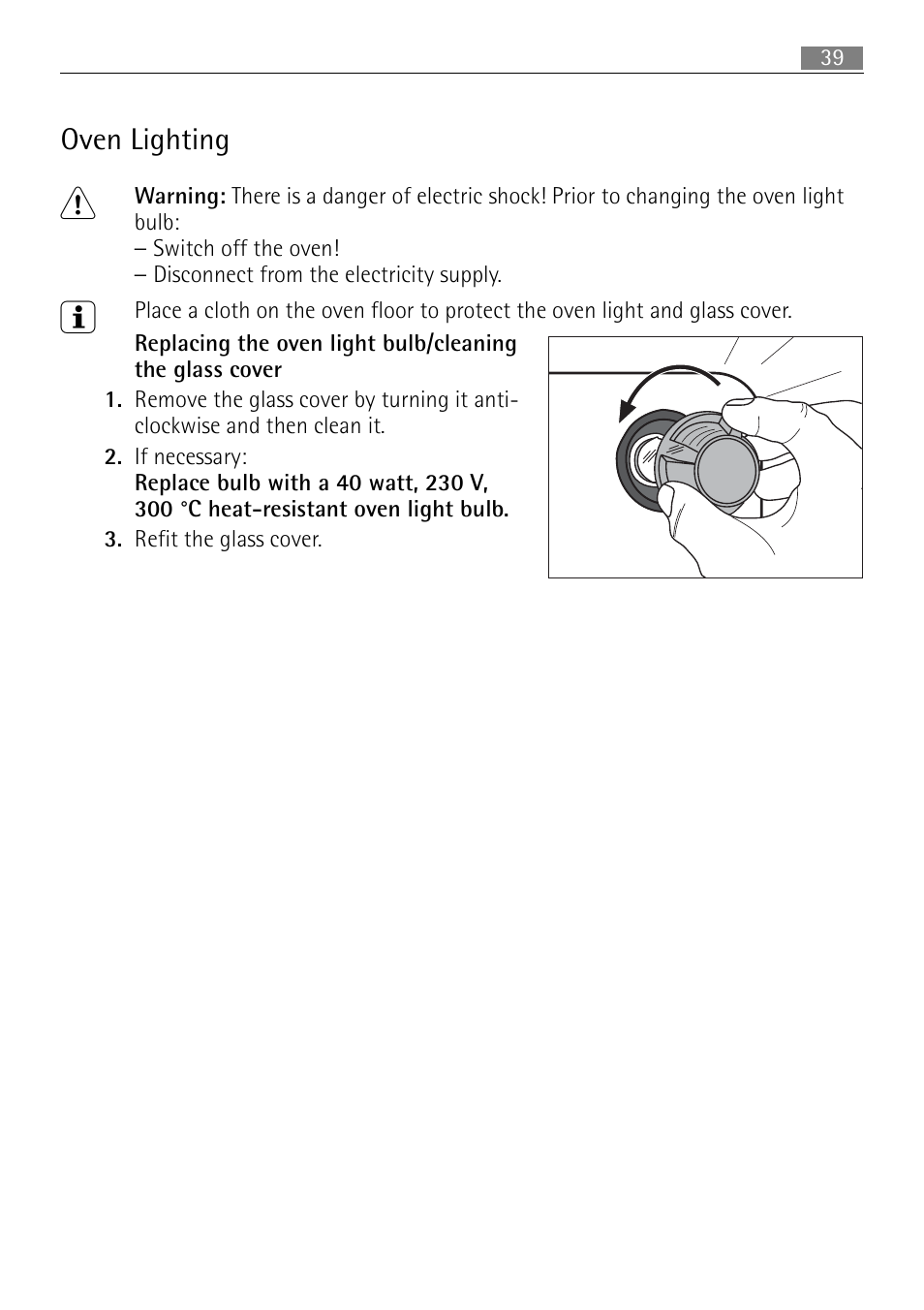 Oven lighting | Electrolux B3101-5 User Manual | Page 39 / 56