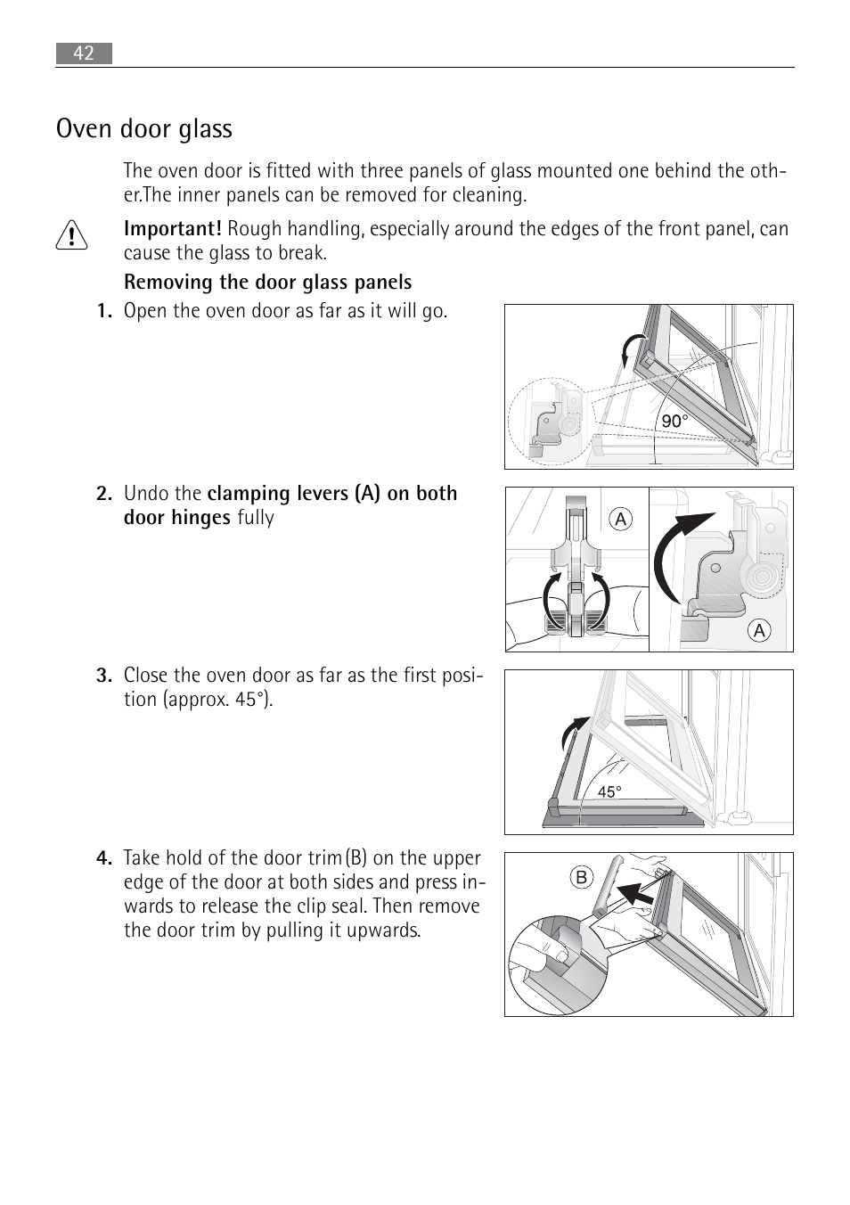 Oven door glass | Electrolux B3101-5 User Manual | Page 42 / 56