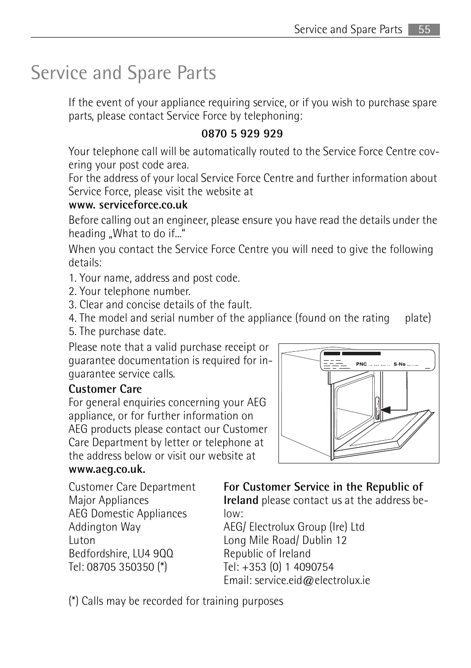 Service and spare parts | Electrolux B3101-5 User Manual | Page 55 / 56