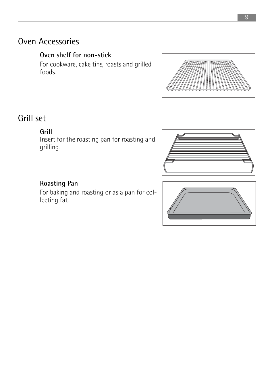 Oven accessories, Grill set | Electrolux B3101-5 User Manual | Page 9 / 56