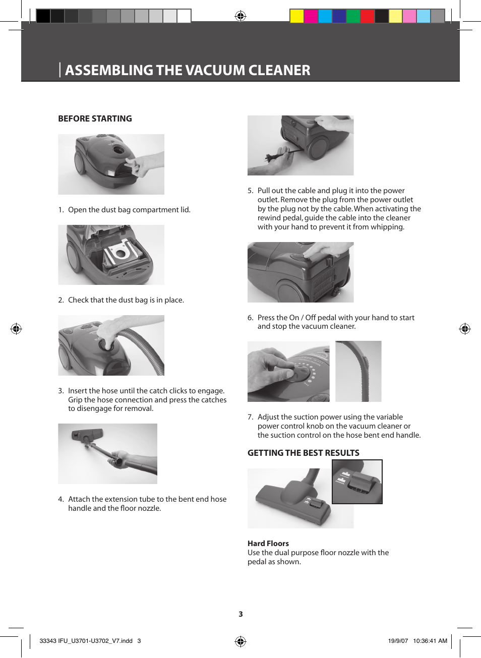 Assembling the vacuum cleaner | Electrolux VOLTA POWERLITE U3701 User Manual | Page 4 / 12