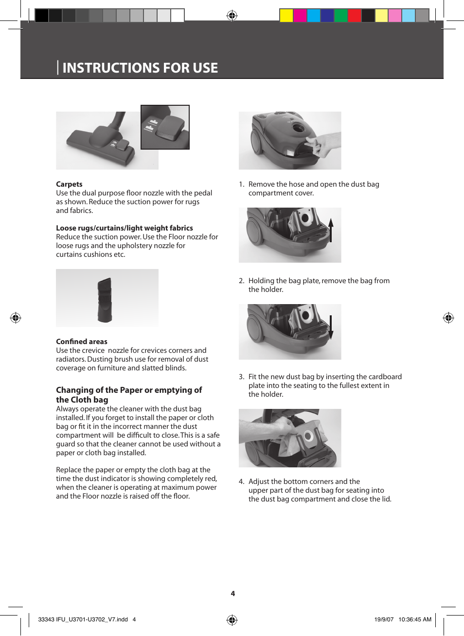 Instructions for use | Electrolux VOLTA POWERLITE U3701 User Manual | Page 5 / 12