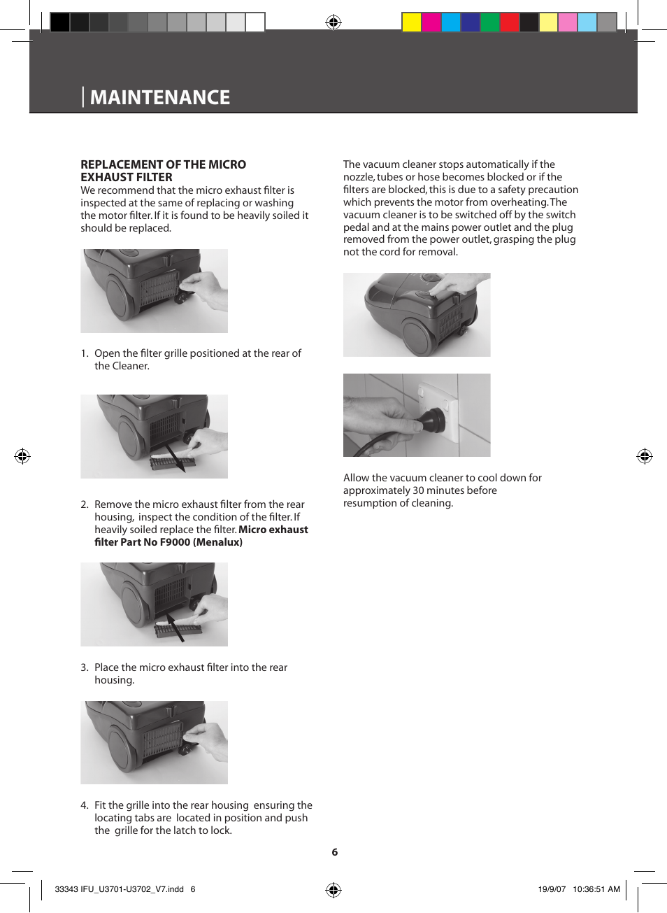 Maintenance | Electrolux VOLTA POWERLITE U3701 User Manual | Page 7 / 12