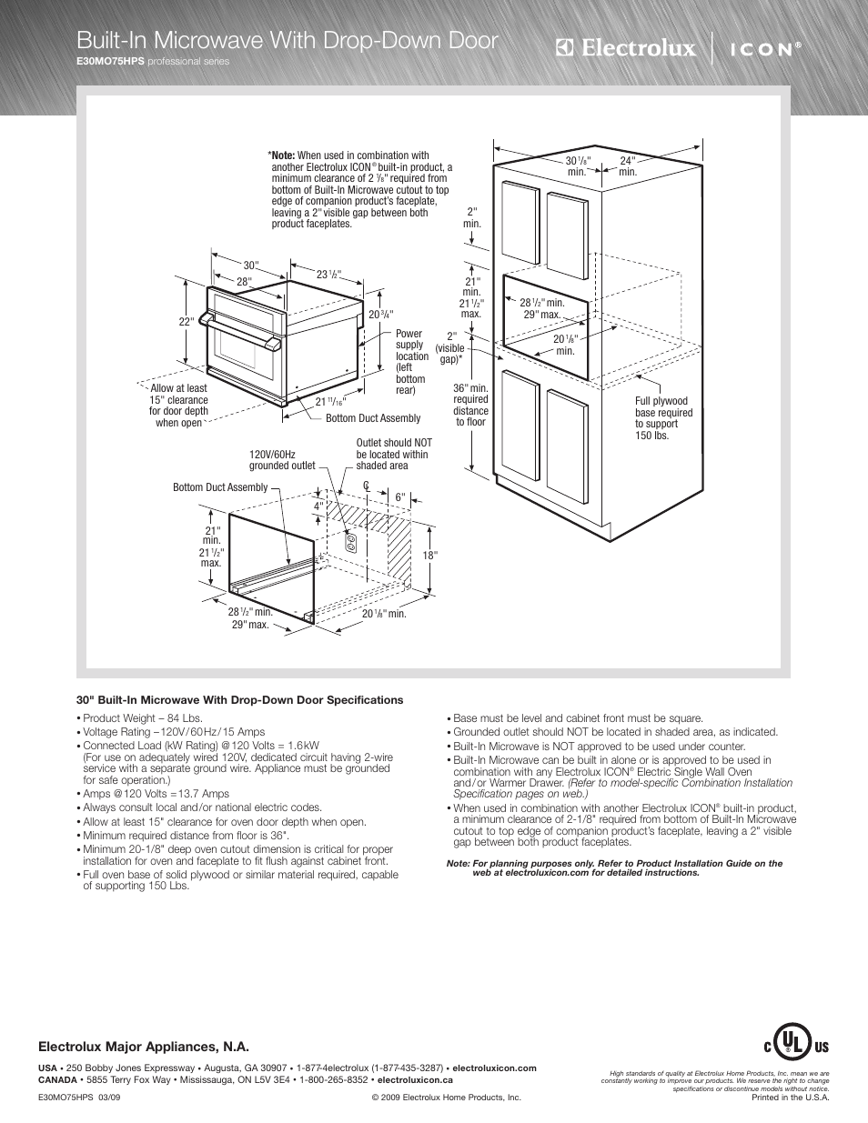 Built-in microwave with drop-down door, Electrolux major appliances, n.a | Electrolux E30MO75HSS User Manual | Page 2 / 4