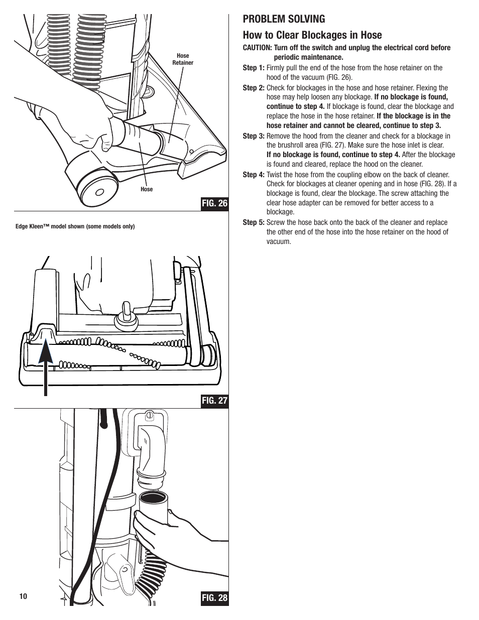 Problem solving how to clear blockages in hose | Electrolux Z2950 Series User Manual | Page 10 / 12