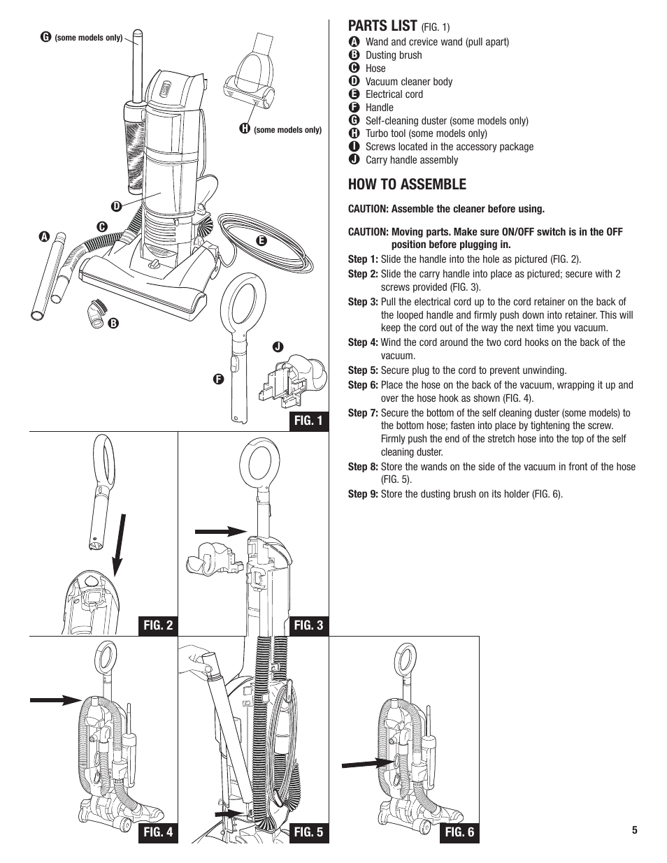 Parts list, How to assemble | Electrolux Z2950 Series User Manual | Page 5 / 12