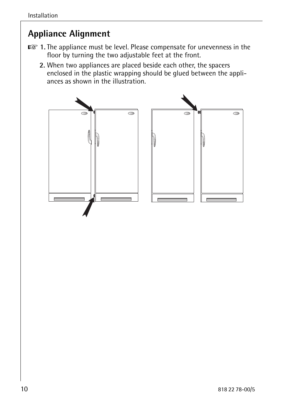 Appliance alignment | Electrolux 70310 GS User Manual | Page 10 / 36