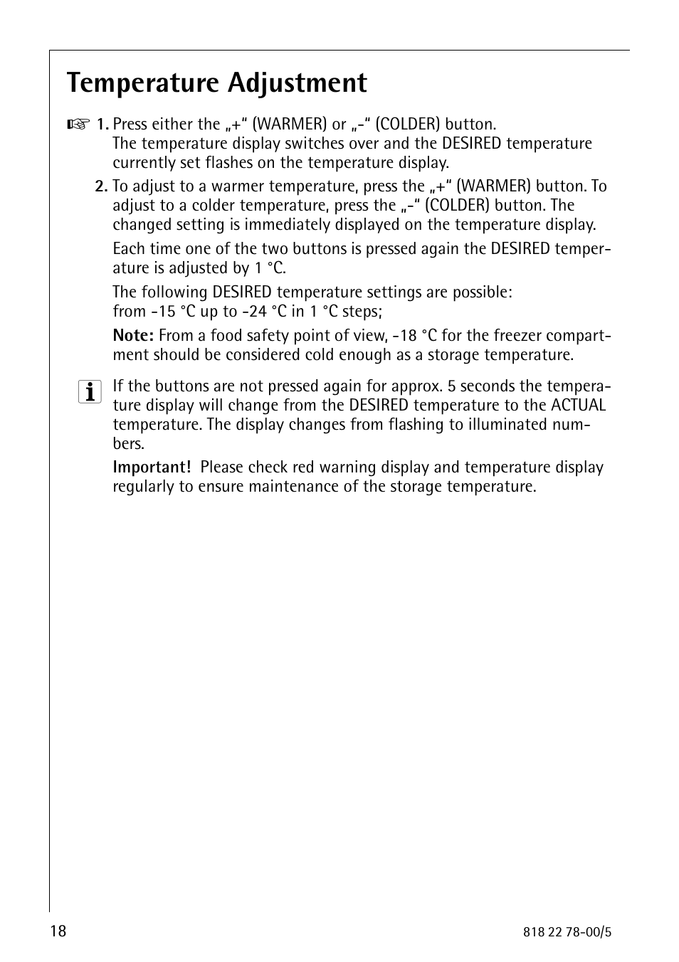 Temperature adjustment | Electrolux 70310 GS User Manual | Page 18 / 36