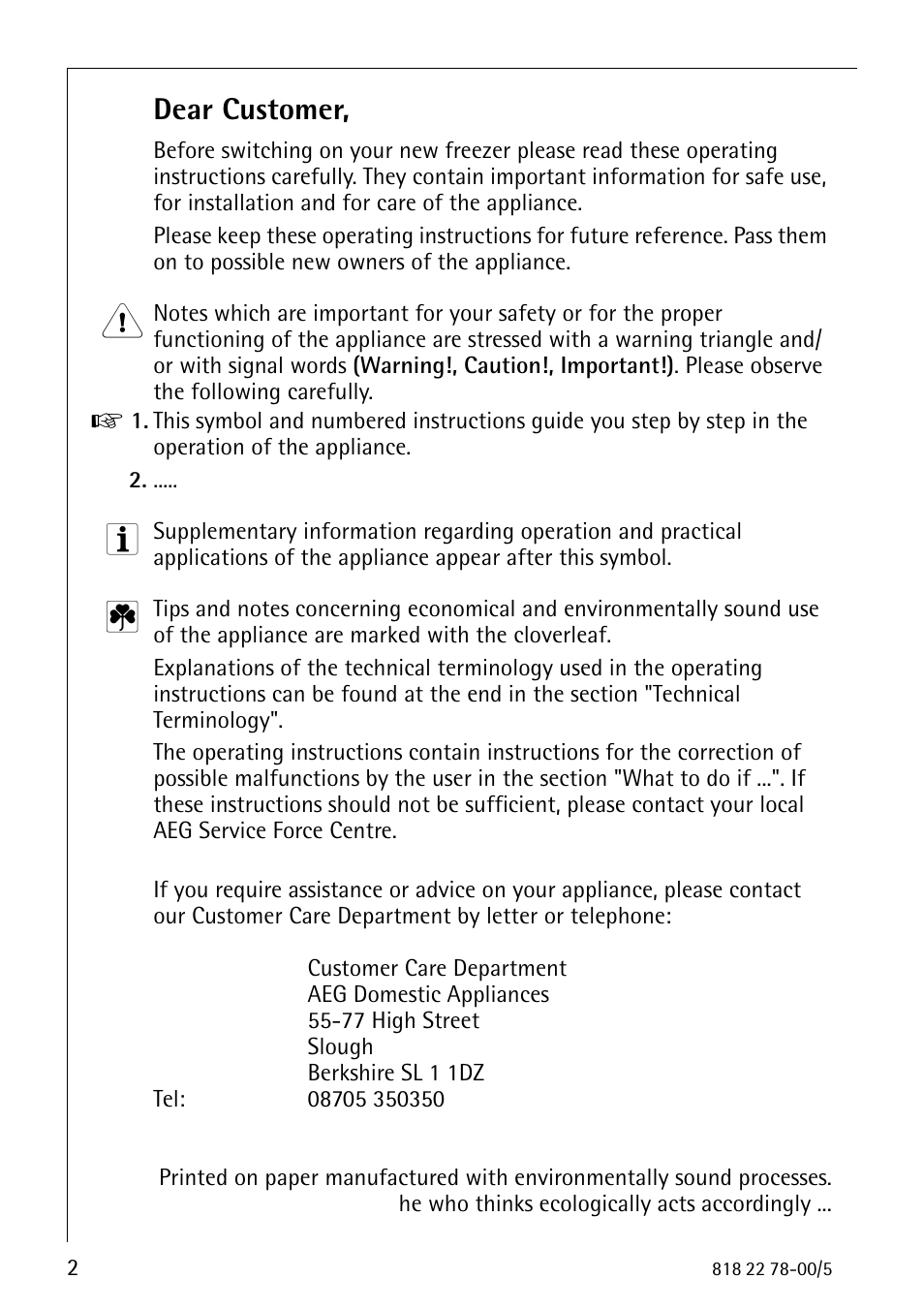 Dear customer | Electrolux 70310 GS User Manual | Page 2 / 36