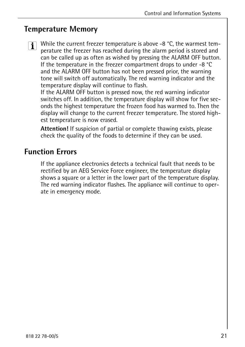 Function errors | Electrolux 70310 GS User Manual | Page 21 / 36