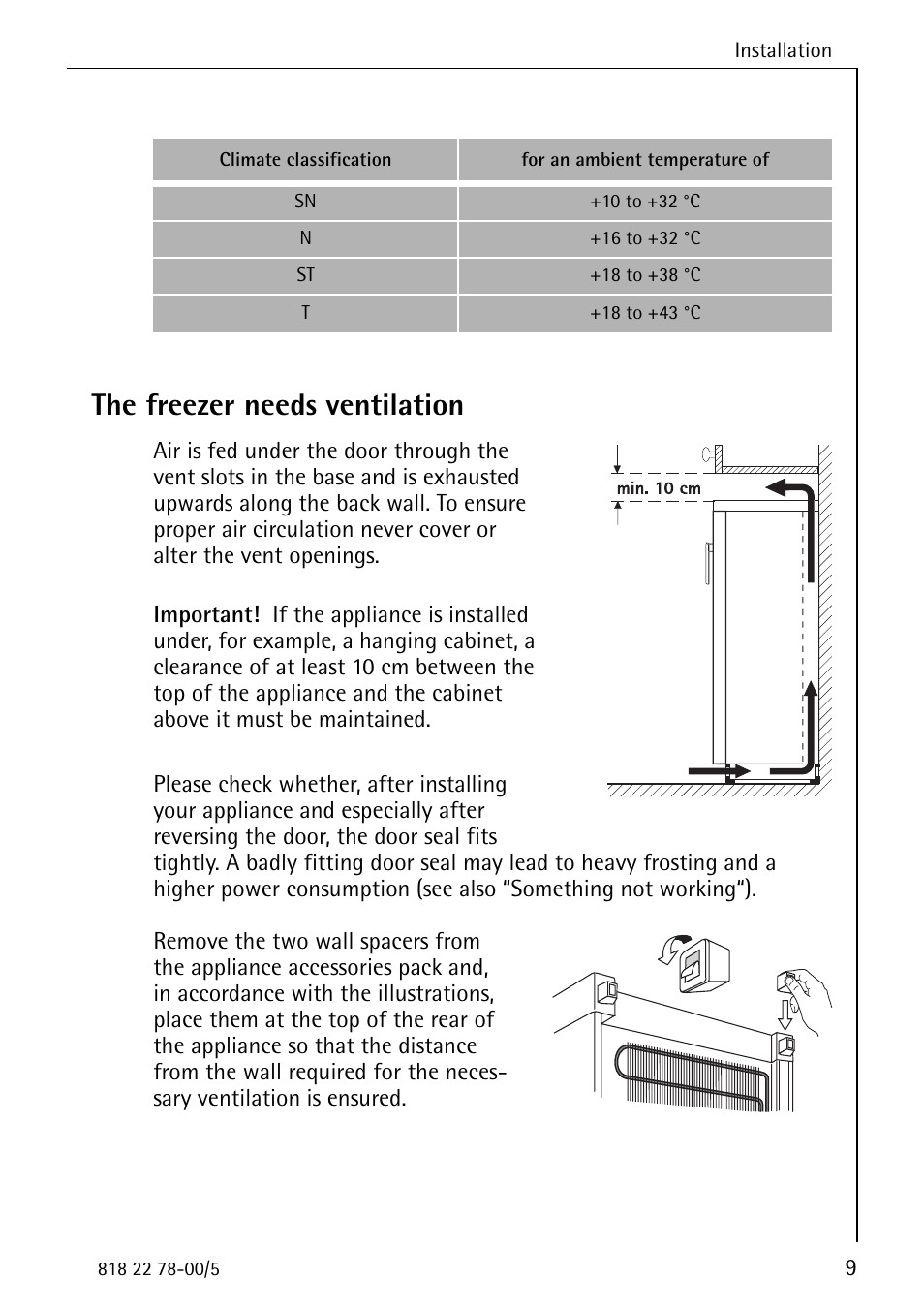 The freezer needs ventilation | Electrolux 70310 GS User Manual | Page 9 / 36