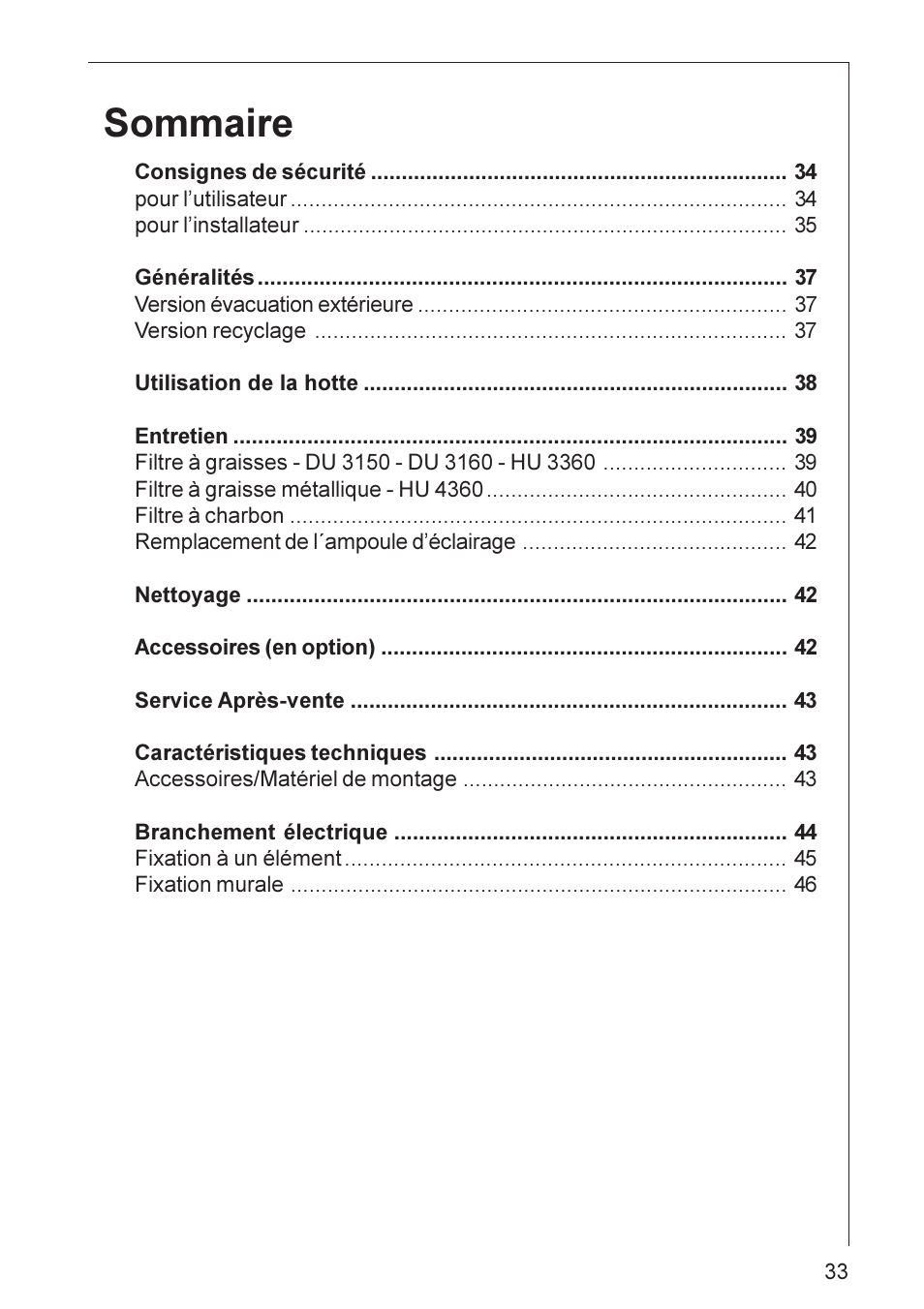 Sommaire | Electrolux HU 3360 User Manual | Page 33 / 64