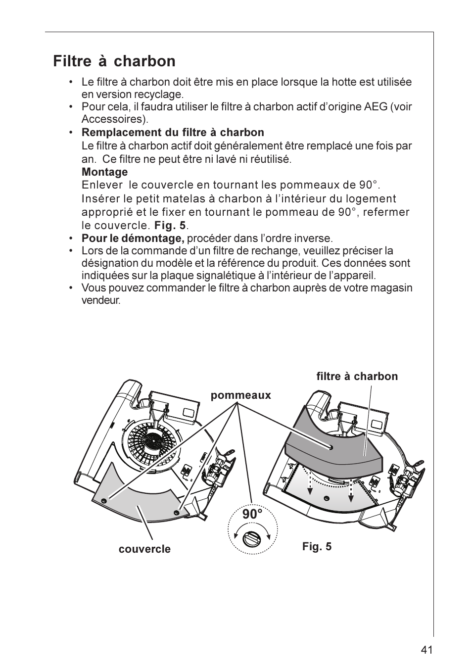 Filtre à charbon | Electrolux HU 3360 User Manual | Page 41 / 64