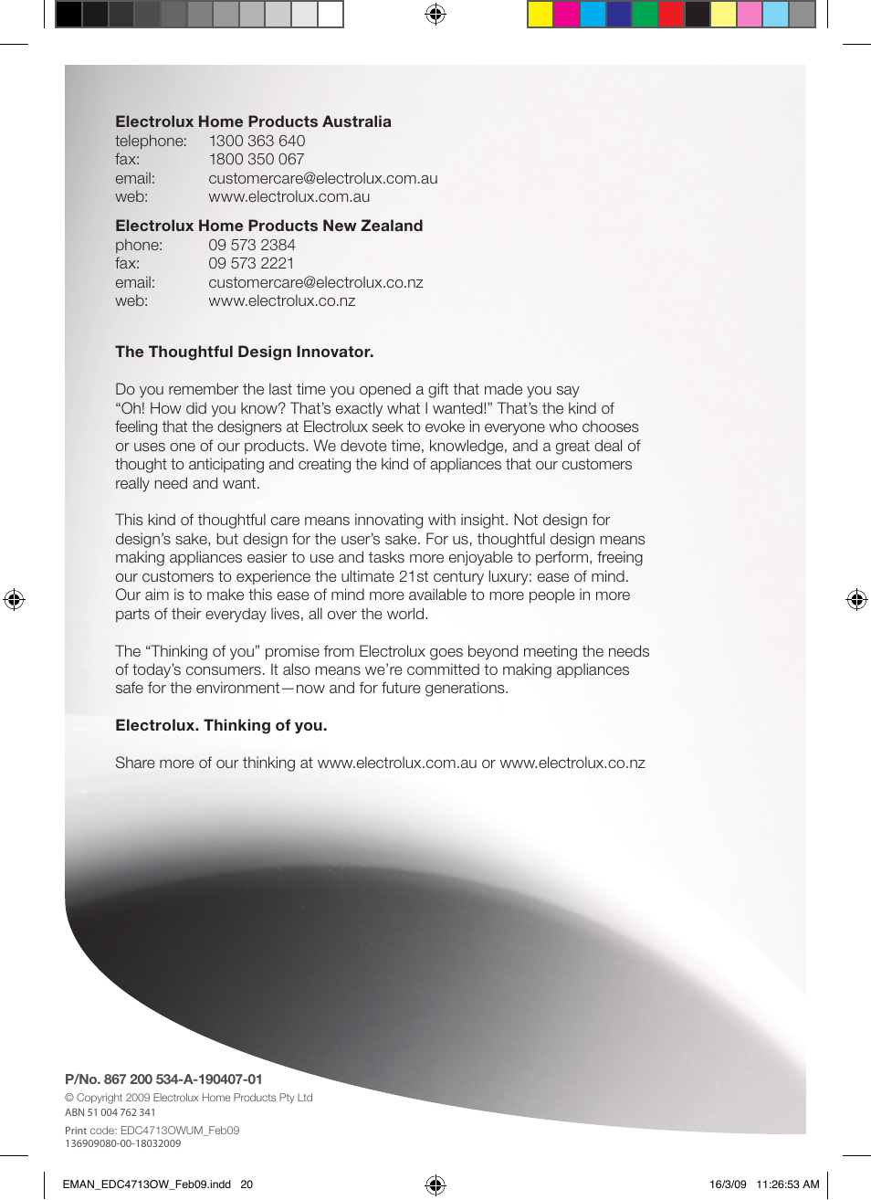 Electrolux EDC47130W User Manual | Page 20 / 20