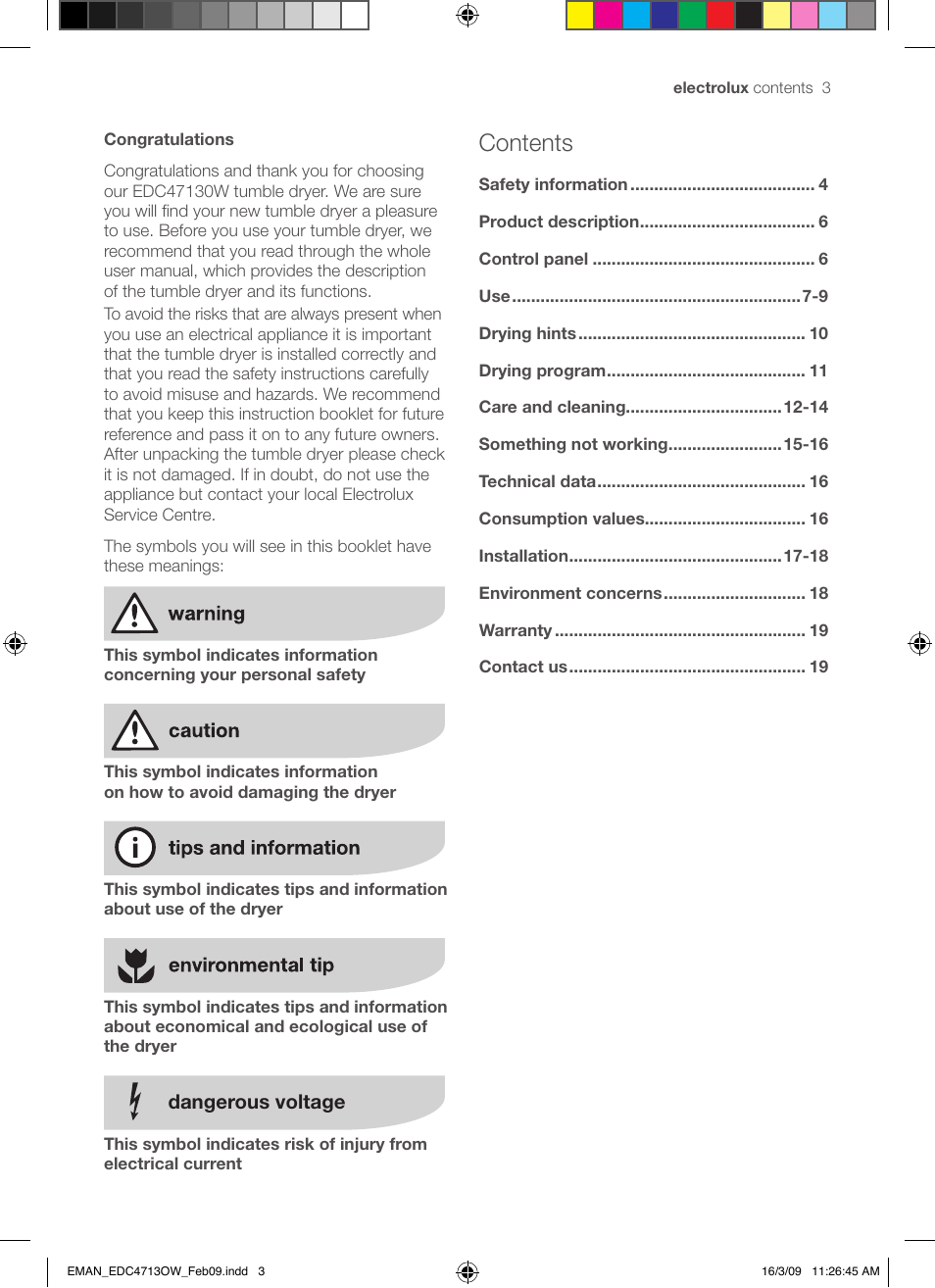Electrolux EDC47130W User Manual | Page 3 / 20