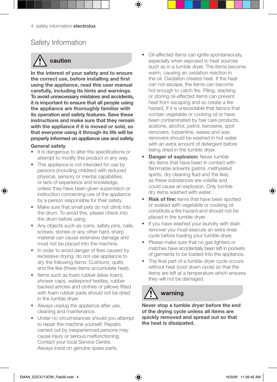 Safety information | Electrolux EDC47130W User Manual | Page 4 / 20