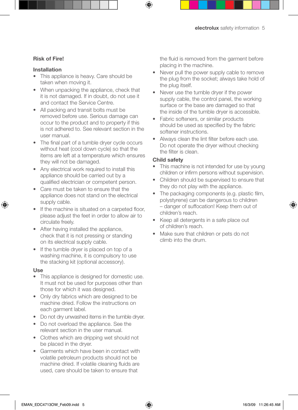 Electrolux EDC47130W User Manual | Page 5 / 20