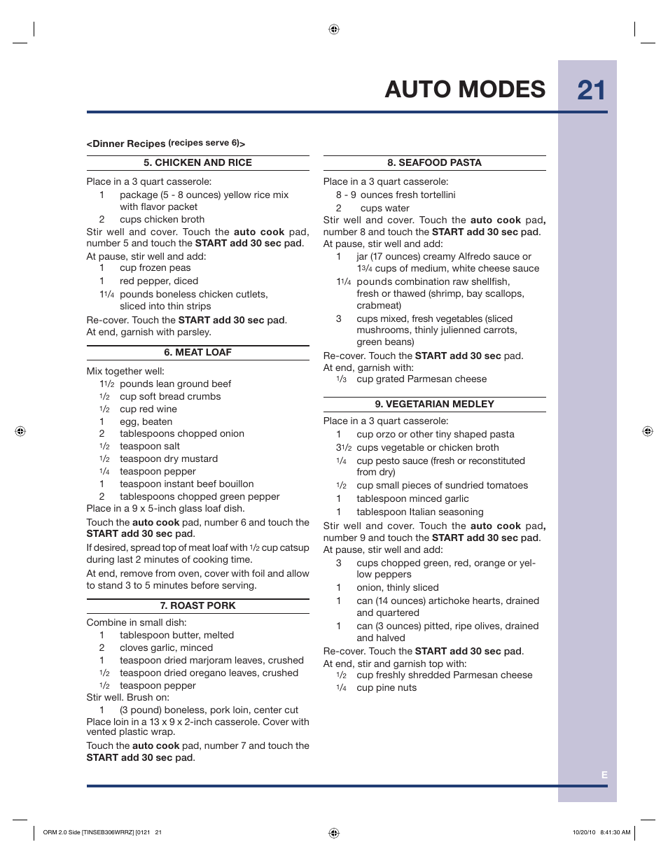 Auto modes | Electrolux 316902458 User Manual | Page 21 / 36