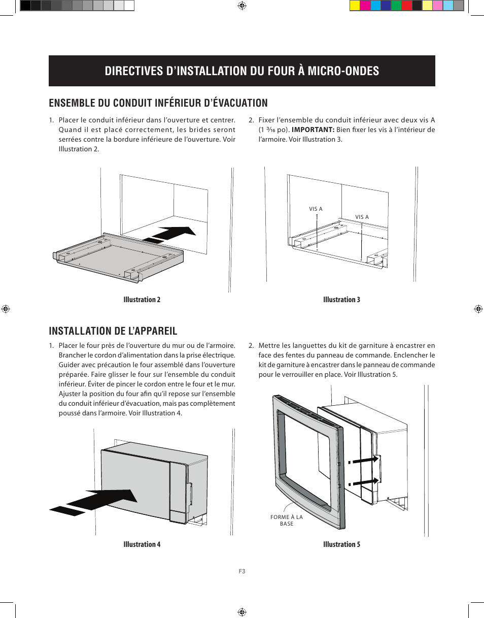 Directives d’installation du four à micro-ondes, Installation de l’appareil, Ensemble du conduit inférieur d’évacuation | Electrolux 30 User Manual | Page 11 / 13