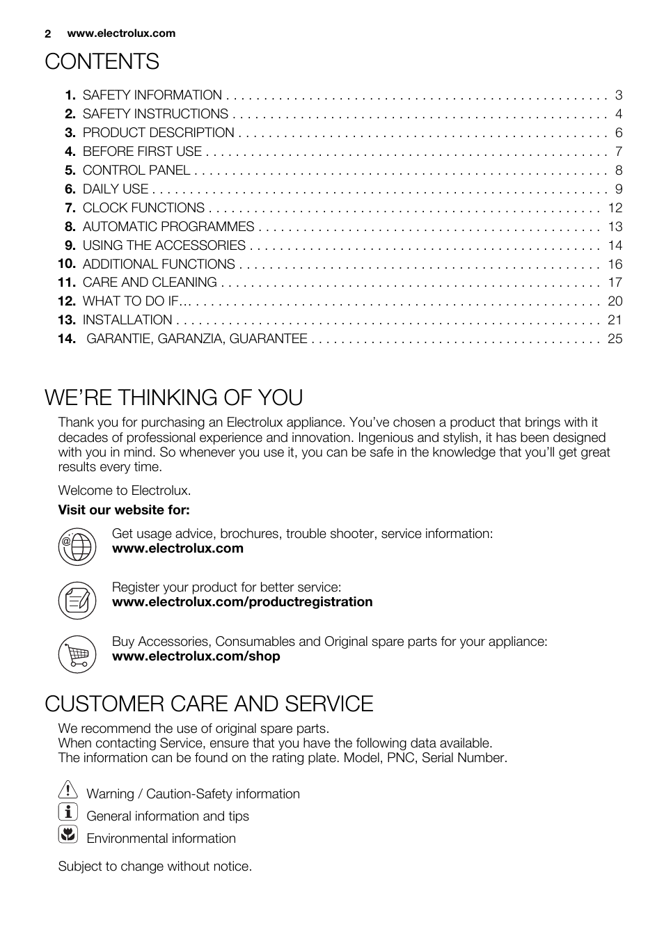 Electrolux EBGL70 User Manual | Page 2 / 28