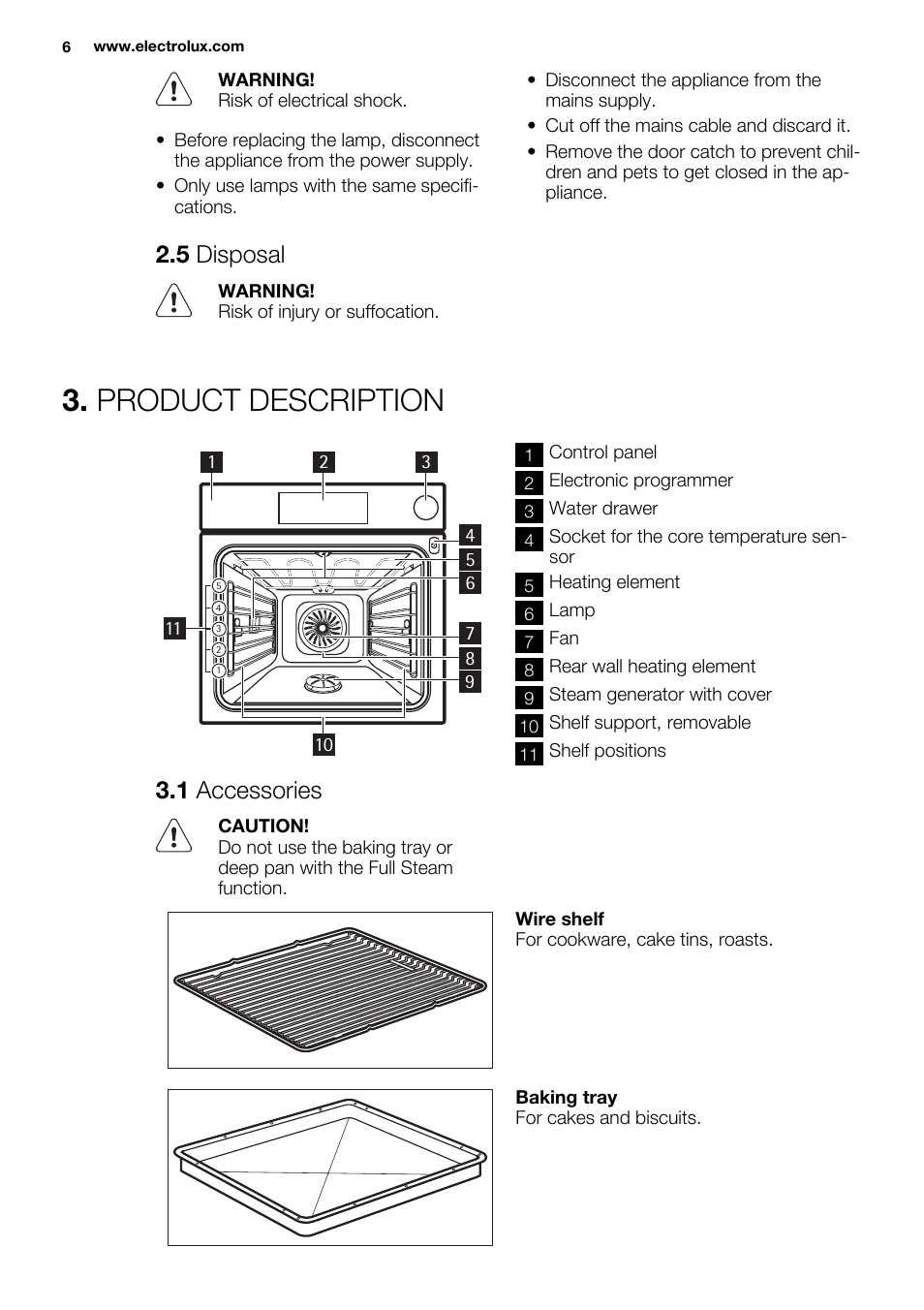 Product description, 5 disposal, 1 accessories | Electrolux EBGL70 User Manual | Page 6 / 28