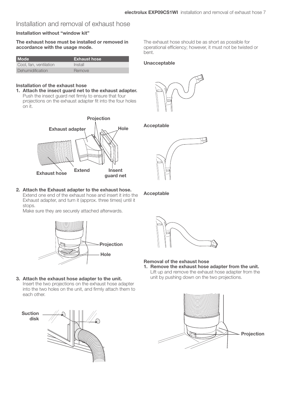 Installation and removal of exhaust hose | Electrolux U31175 LU4 9QQ User Manual | Page 10 / 27