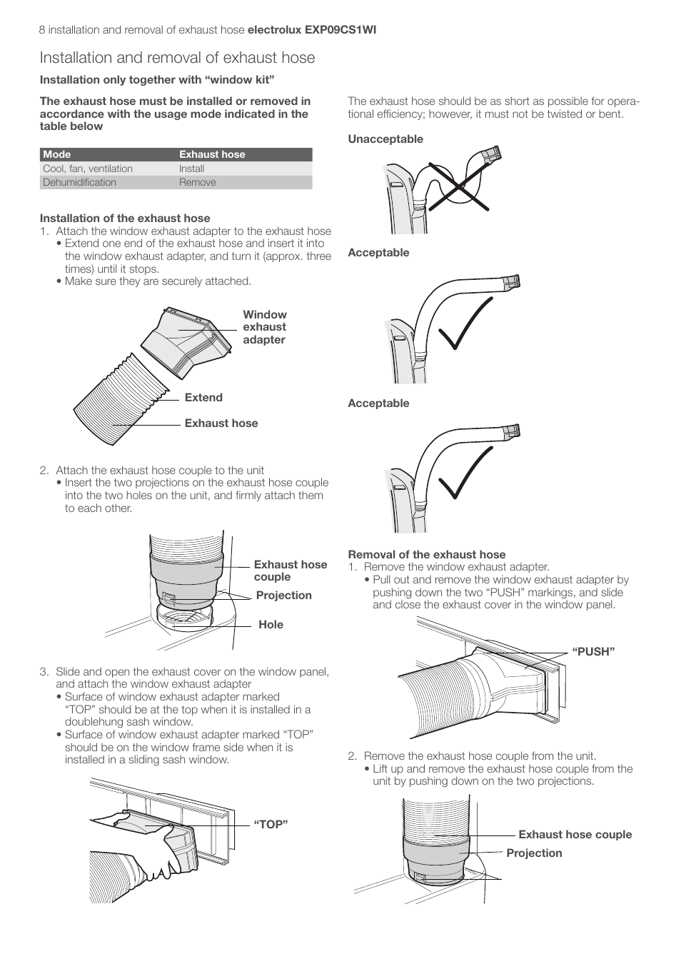 Installation and removal of exhaust hose | Electrolux U31175 LU4 9QQ User Manual | Page 11 / 27