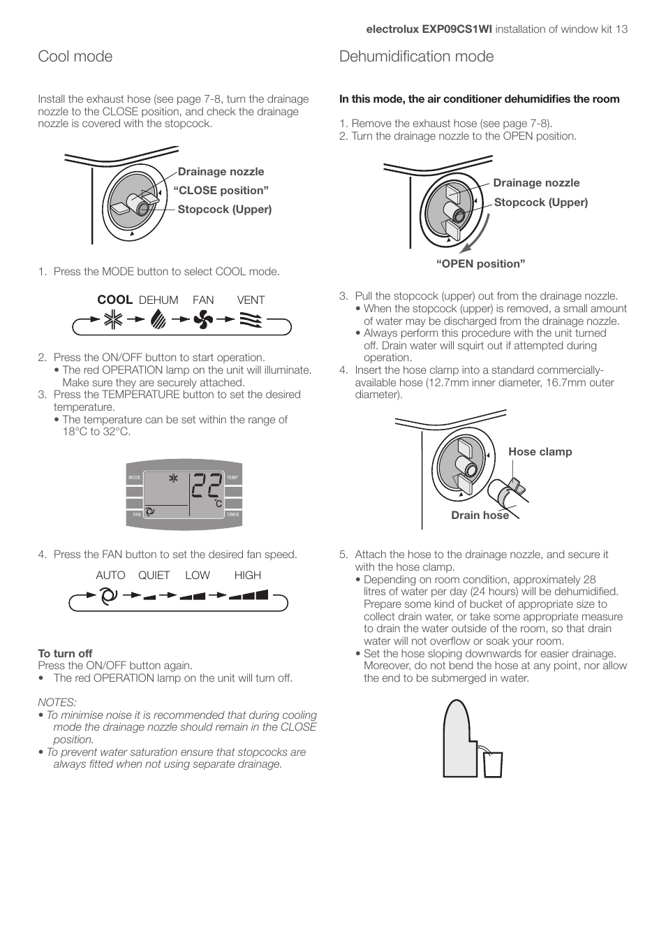 Cool mode, Dehumidification mode | Electrolux U31175 LU4 9QQ User Manual | Page 16 / 27