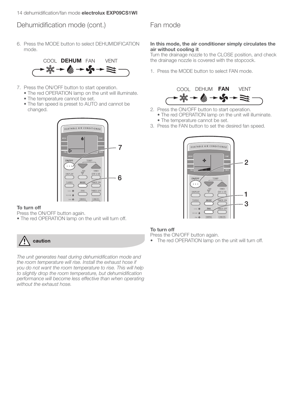 Dehumidification mode (cont.), 76 fan mode | Electrolux U31175 LU4 9QQ User Manual | Page 17 / 27