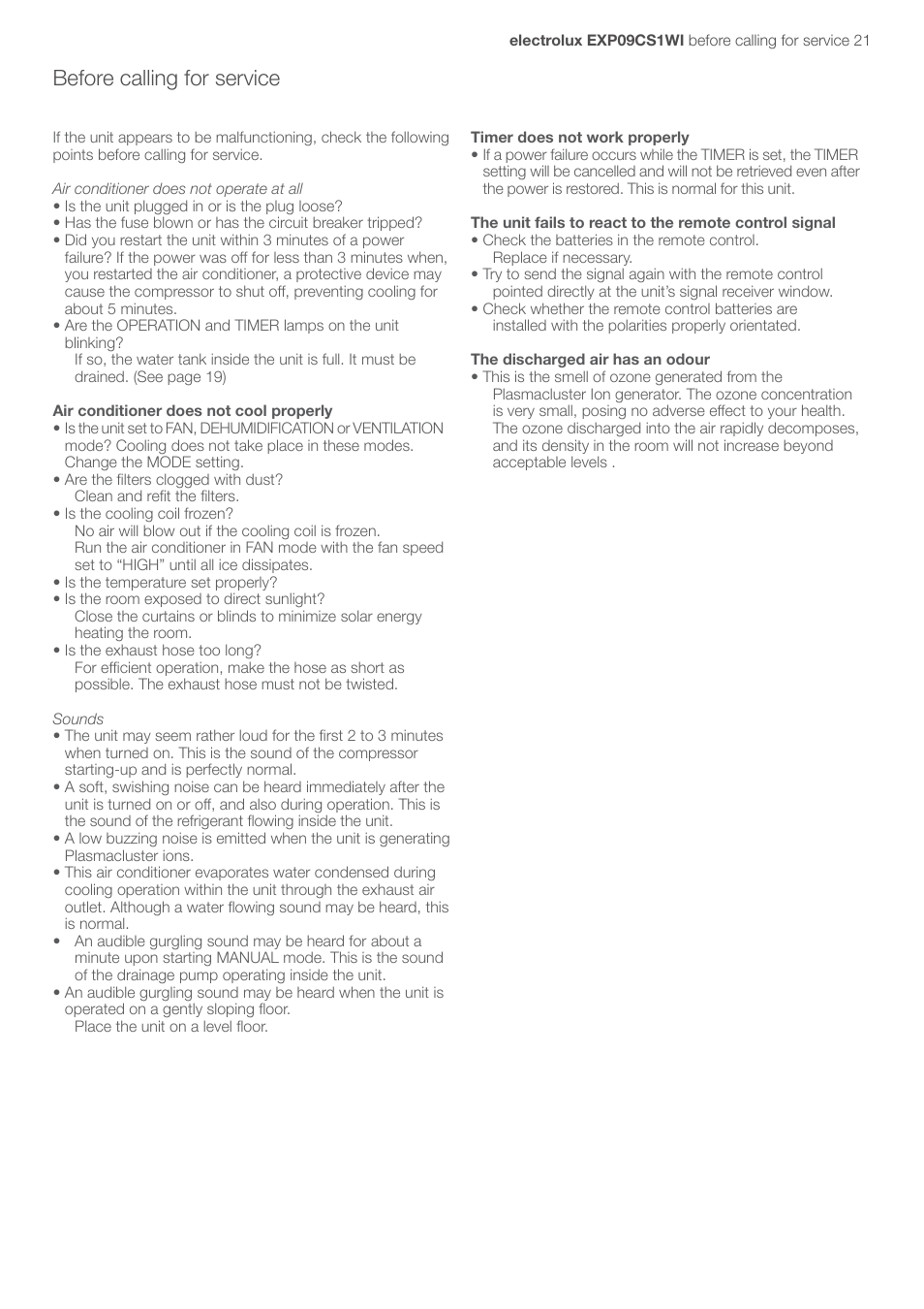 Before calling for service | Electrolux U31175 LU4 9QQ User Manual | Page 24 / 27