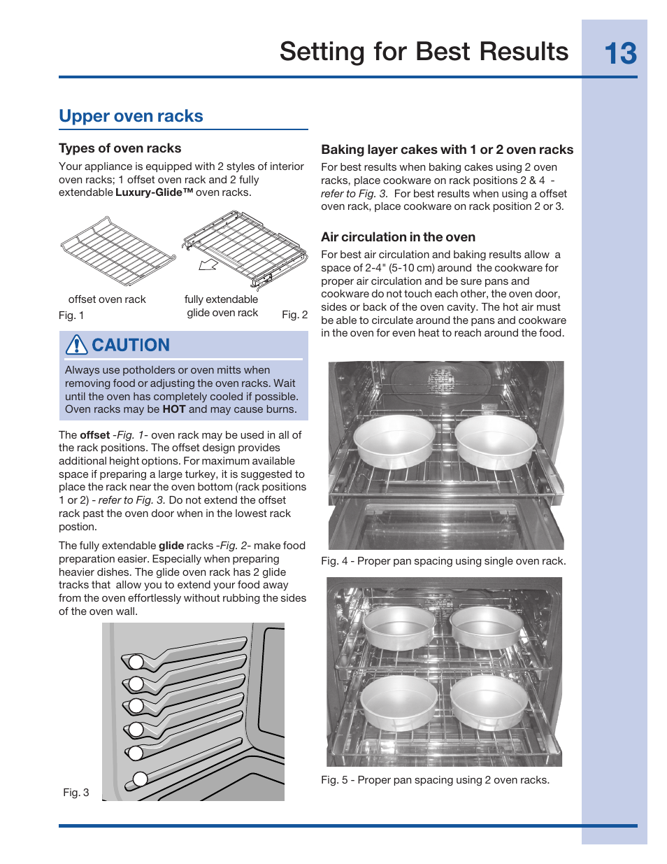 Setting for best results, Upper oven racks | Electrolux 316520002 User Manual | Page 13 / 64