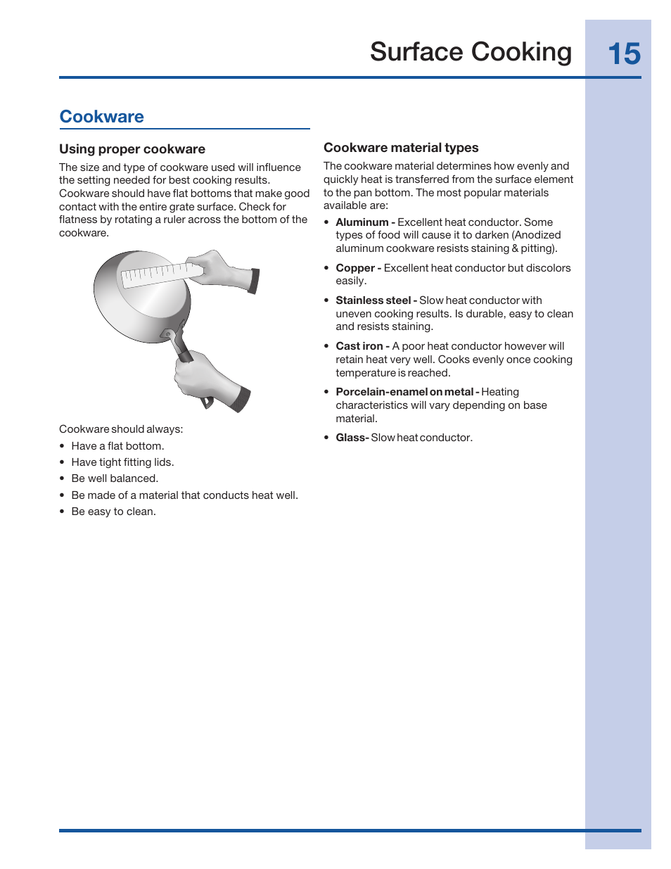 Surface cooking, Cookware | Electrolux 316520002 User Manual | Page 15 / 64