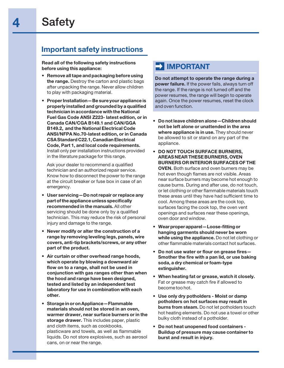 Safety, Important safety instructions, Important | Electrolux 316520002 User Manual | Page 4 / 64