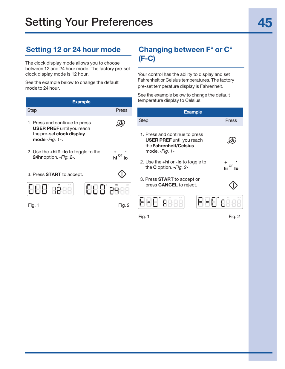 Setting your preferences | Electrolux 316520002 User Manual | Page 45 / 64