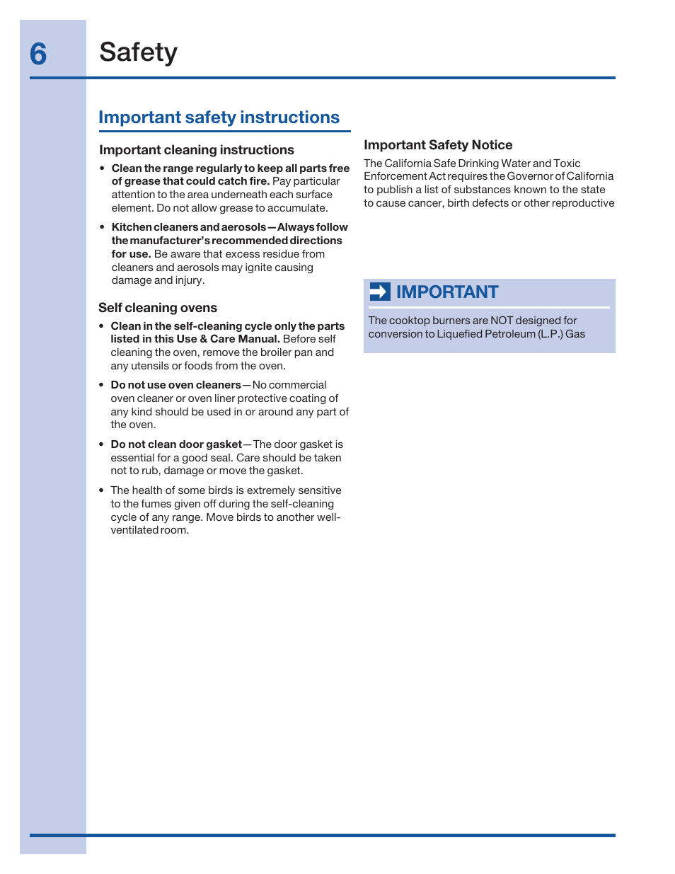 Safety, Important safety instructions, Important | Electrolux 316520002 User Manual | Page 6 / 64