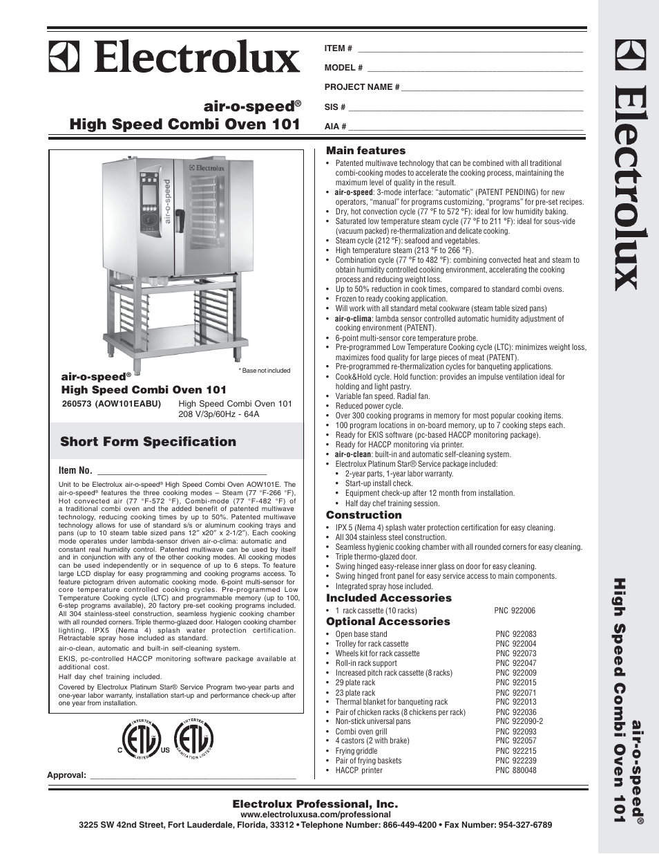 Electrolux Air-O-Speed 260573 (AOW101EABU) User Manual | 2 pages