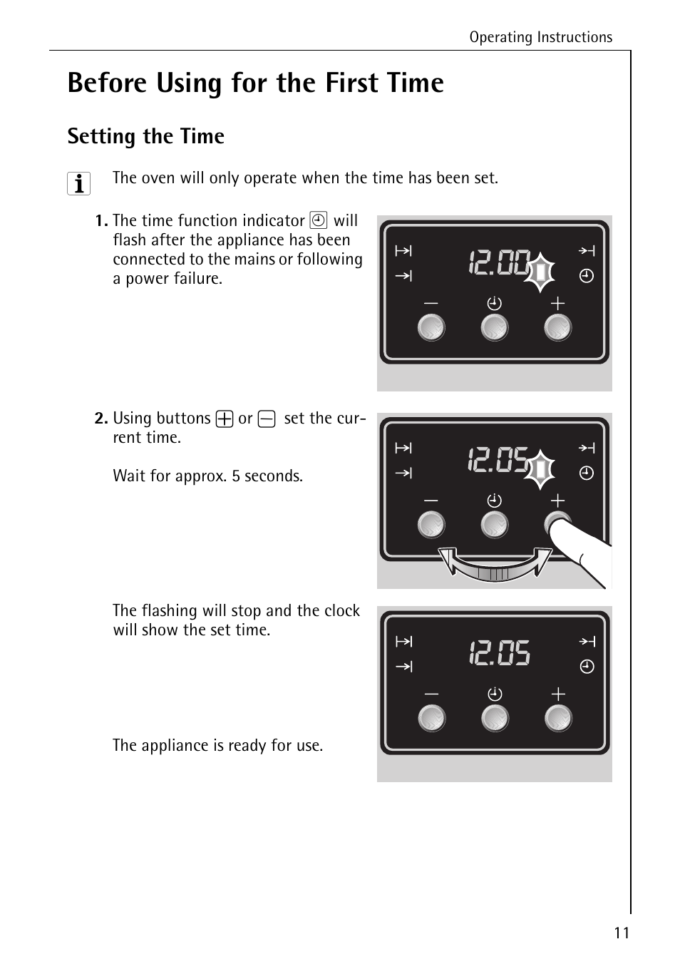 Before using for the first time, Setting the time | Electrolux B2190-1 User Manual | Page 11 / 56