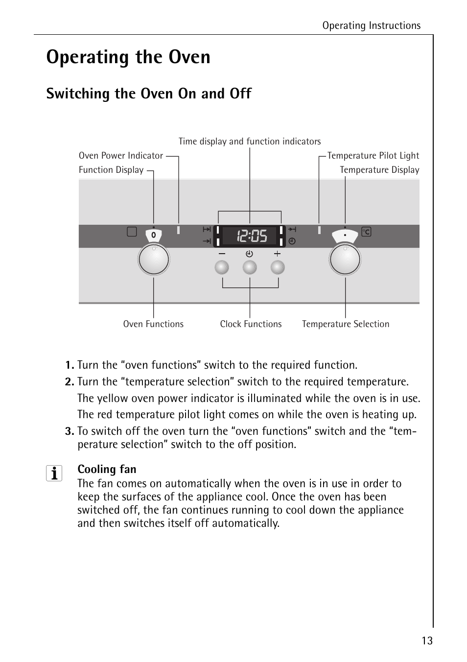 Operating the oven, Switching the oven on and off | Electrolux B2190-1 User Manual | Page 13 / 56