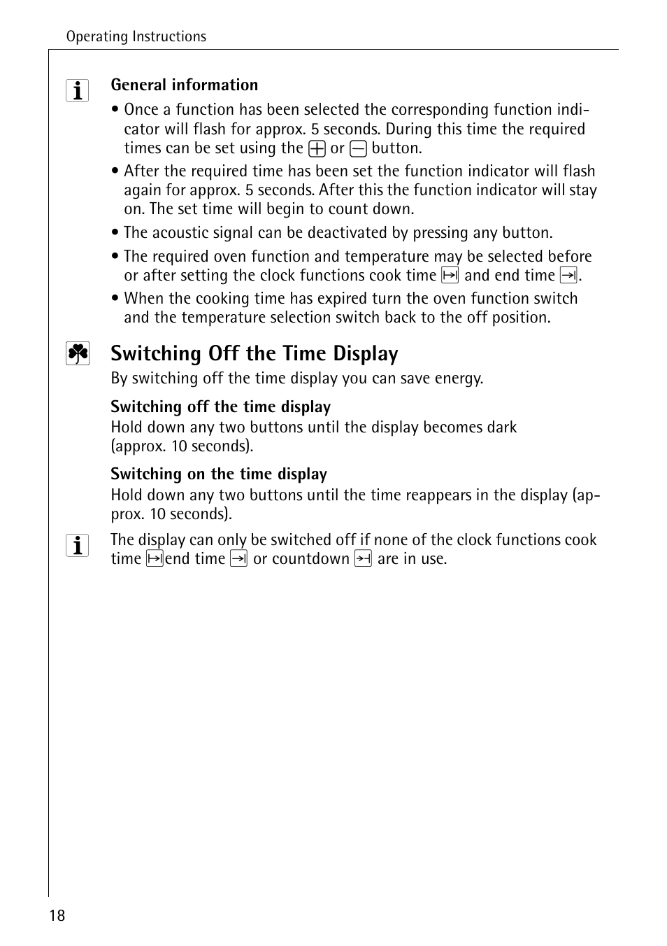 Switching off the time display | Electrolux B2190-1 User Manual | Page 18 / 56