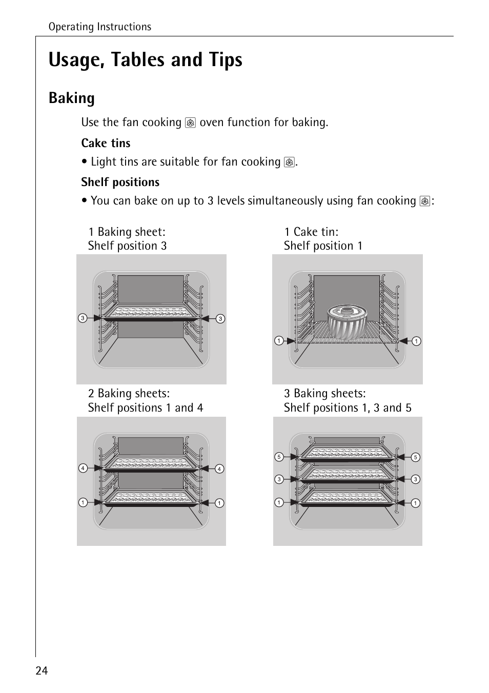 Usage, tables and tips, Baking | Electrolux B2190-1 User Manual | Page 24 / 56